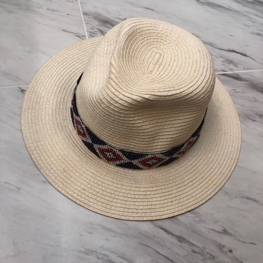 Olive & Pique White Straw Paper Beaded Hat